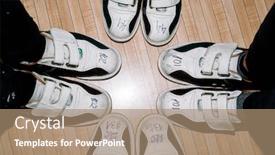  Presentation with feet - Colorful slide set enhanced with overview-of-footwear-on-feet backdrop and a coral colored foreground