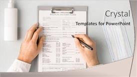  Presentation with medical information - Beautiful slide set featuring overview-of-hands-of-clinician backdrop and a light gray colored foreground