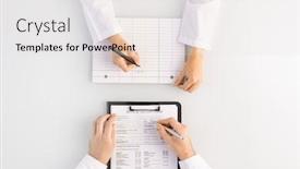  Presentation with medical assistant - Slide set featuring overview-of-hands-of-doctor background and a sky blue colored foreground