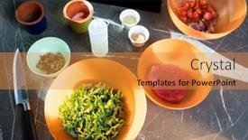  Presentation with fresh meat - PPT layouts featuring overview-of-several-bowls background and a gold colored foreground