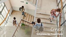  Presentation with university building - Presentation featuring overview-of-teenage-students-going background and a coral colored foreground