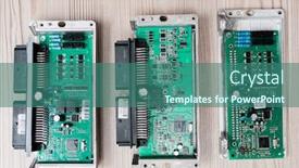  Presentation with repair - Slide set consisting of overview of three demounted gadgets on wooden table ready to be examined by master of repair service background and a ocean colored foreground