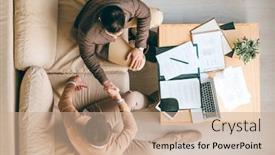  Presentation with negotiating - Cool new slide deck with negotiating and signing contract backdrop and a coral colored foreground