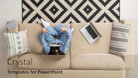  Presentation with blue - Slide set consisting of overview-of-young-brunette-woman background and a coral colored foreground