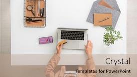  Presentation with pay - PPT theme with overview-of-young-contemporary-businesswoman background and a coral colored foreground