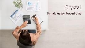  Presentation with paper making - Colorful slides enhanced with overview-of-young-female-accountant backdrop and a sky blue colored foreground