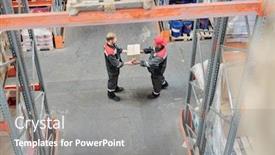  Presentation with warehouse - Slide set enhanced with overview-of-young-male-worker background and a gray colored foreground