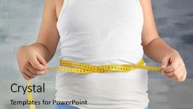  Presentation with measuring - Amazing PPT theme having overweight boy measuring waist backdrop and a soft green colored foreground