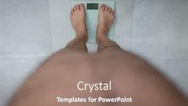  Presentation with personal - Audience pleasing theme consisting of overweight fat man with big stomach on scale personal view backdrop and a coral colored foreground