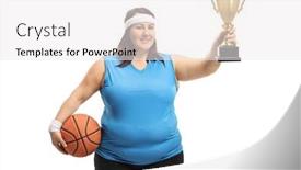  Presentation with basketball female - Slide deck having overweight-female-with-a-basketball background and a white colored foreground