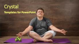  Presentation with training aspire man running - Presentation theme enhanced with overweight man training against wooden background and a tawny brown colored foreground