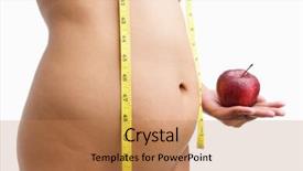  Presentation with tape - Amazing presentation theme having overweight woman body holding apple with measuring tape a concept to have healthy eating backdrop and a coral colored foreground