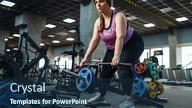  Presentation with exercise - Beautiful slide deck featuring overweight-woman-doing-exercise backdrop and a ocean colored foreground