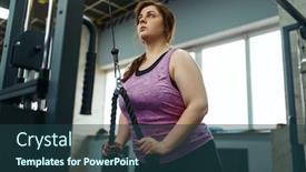  Presentation with exercise - Beautiful PPT theme featuring overweight-woman-doing-stretching-exercise backdrop and a ocean colored foreground