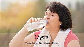  Presentation with water bottle - Beautiful theme featuring overweight woman drinking water from bottle after exercising backdrop and a coral colored foreground