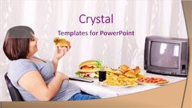 Presentation with fast food - Colorful theme enhanced with overweight woman eating fast food backdrop and a sky blue colored foreground