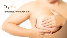  Presentation with anatomy - Slide deck with overweight woman examining her breast background and a cream colored foreground