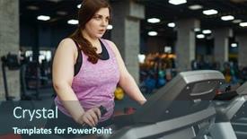  Presentation with treadmill - Presentation with overweight-woman-exercise-on-treadmill background and a ocean colored foreground