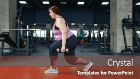  Presentation with exercise - Beautiful presentation featuring overweight-woman-exercise-with-dumbbells backdrop and a tawny brown colored foreground