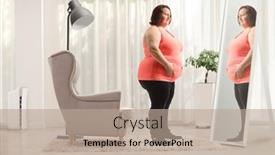  Presentation with being a single woman - PPT theme enhanced with overweight-woman-holding-her-belly background and a coral colored foreground