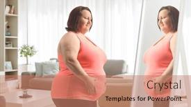  Presentation with being a single woman - Presentation having overweight-woman-holding-her-belly background and a coral colored foreground