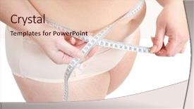  Presentation with measuring - Slide deck with fat obesity - overweight woman measuring her waist background and a lemonade colored foreground