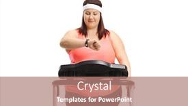  Presentation with treadmill - Presentation theme having overweight-woman-on-a-treadmill background and a coral colored foreground