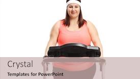 Presentation with treadmill - Audience pleasing PPT theme consisting of overweight-woman-on-a-treadmill backdrop and a mint green colored foreground