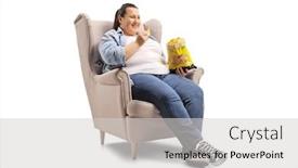  Presentation with eating - Theme with overweight-woman-sitting background and a light gray colored foreground