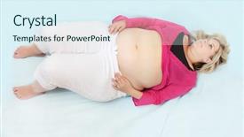 Presentation with sleeping - PPT theme with fat obesity - overweight woman sleeping background and a sky blue colored foreground