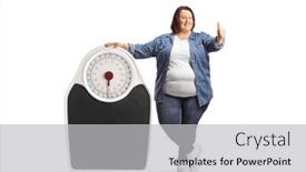  Presentation with next - PPT theme consisting of overweight-woman-standing-next background and a light gray colored foreground