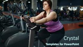  Presentation with trains - Audience pleasing PPT theme consisting of overweight-woman-trains-on-exercise backdrop and a wine colored foreground