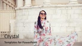  Presentation with maxi - Slides enhanced with overweight woman walking around town background and a  colored foreground