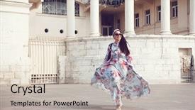  Presentation with maxi - Slide deck consisting of overweight woman walking around town background and a  colored foreground