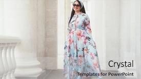  Presentation with maxi - Colorful slide deck enhanced with overweight woman walking around town backdrop and a light gray colored foreground