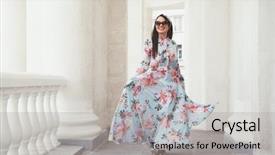  Presentation with maxi - PPT layouts enhanced with overweight woman walking around town background and a light gray colored foreground