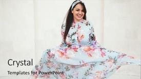  Presentation with maxi - Slides with overweight woman walking around town background and a white colored foreground