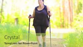  Presentation with walking trail - Presentation theme enhanced with overweight-woman-walking-on-forest background and a yellow colored foreground