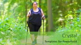  Presentation with walking trail - Audience pleasing presentation theme consisting of overweight-woman-walking-on-forest backdrop and a seafoam green colored foreground