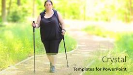  Presentation with walking trail - Audience pleasing slide set consisting of overweight-woman-walking-on-forest backdrop and a yellow colored foreground