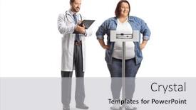  Presentation with weighing scale - Presentation theme having overweight-woman-weighing background and a light gray colored foreground