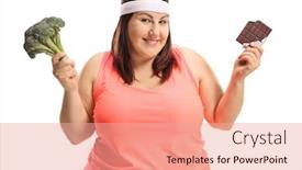  Presentation with charlie and the chocolate factory - Audience pleasing theme consisting of overweight woman with broccoli and chocolate isolated on white background backdrop and a coral colored foreground