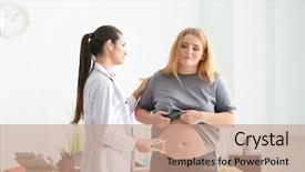  Presentation with worried young female college student - PPT layouts featuring measurement psychology - young female doctor measuring fat background and a coral colored foreground