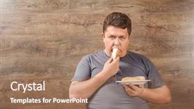  Presentation with special education young adult man - Presentation with overweight young man eating sweets background and a coral colored foreground