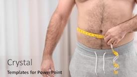  Presentation with tape - PPT layouts featuring overweight young man with measuring tape at home background and a soft green colored foreground