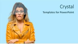  Presentation with beautiful young woman getting face - PPT theme consisting of objections - beautiful young woman nervous background and a white colored foreground