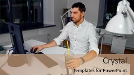  Presentation with green office - Cool new slides with overwork deadline and people concept backdrop and a coral colored foreground