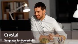  Presentation with blue and orange business people - Beautiful theme featuring overwork deadline and people concept backdrop and a dark gray colored foreground