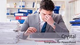  Presentation with businessman loses - Colorful slide deck enhanced with overworked - businessman busy with much paperwork backdrop and a light gray colored foreground