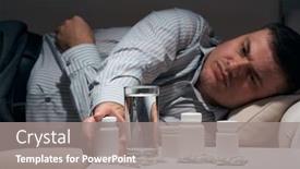  Presentation with water glass - Beautiful theme featuring overworked-businessman-is-lying backdrop and a gray colored foreground